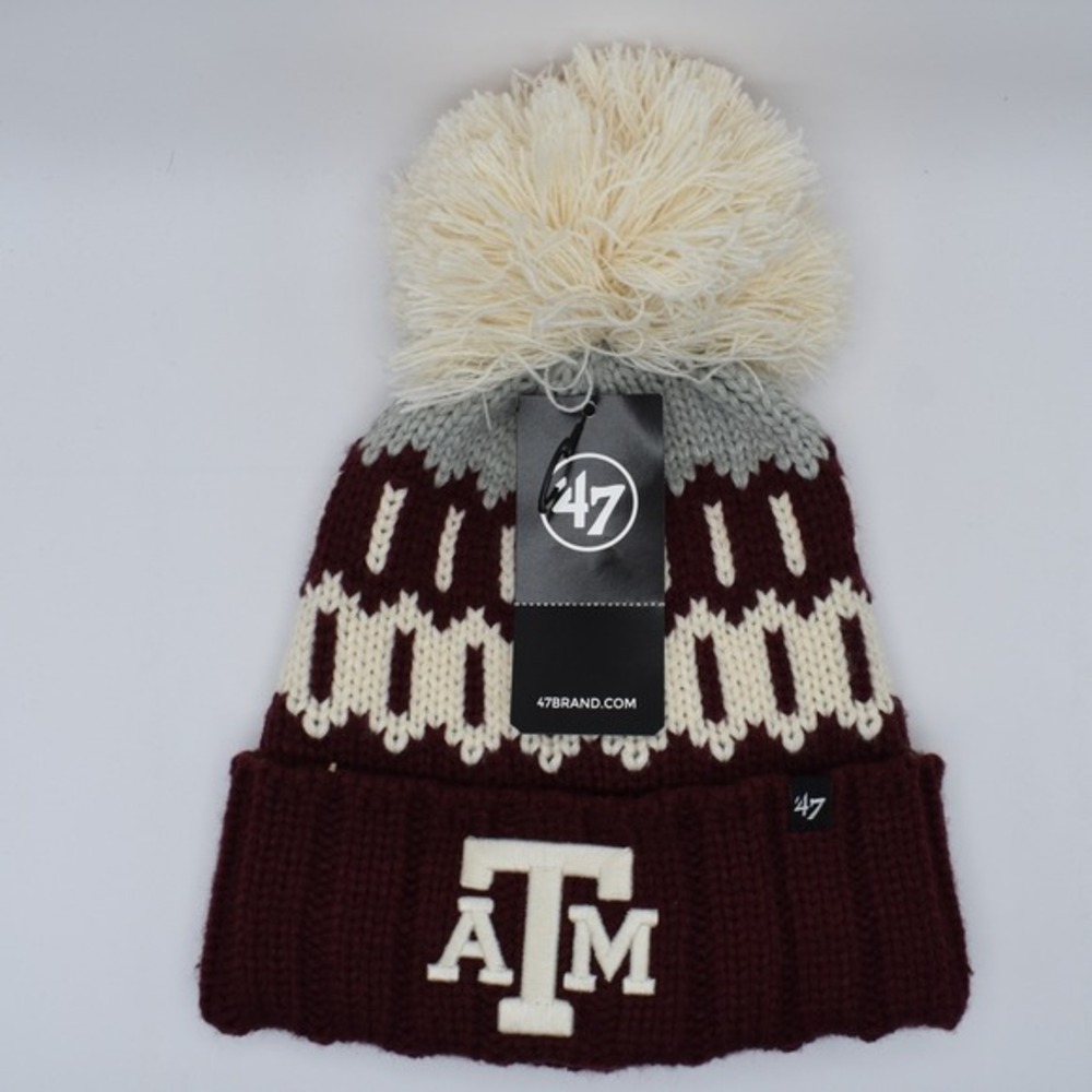 '47 Brand Texas A&M Aggies Pom Cuff Knit Cap Hat Beanie Maroon Winter NCAA NEW‎